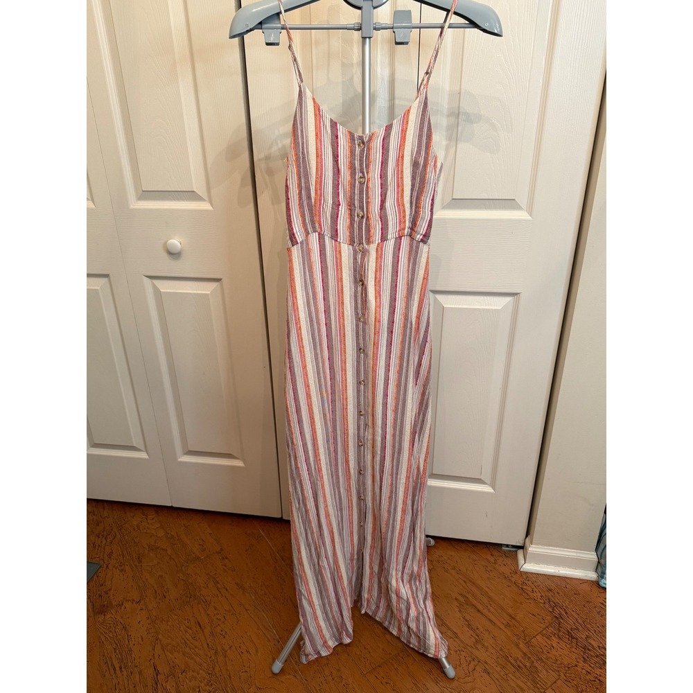 Harper Heritage Striped Maxi Dress Button Front Spaghetti Strap Boho Womens‎ M